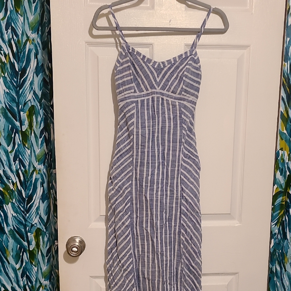 Chic Blue and White Striped Maxi Dress